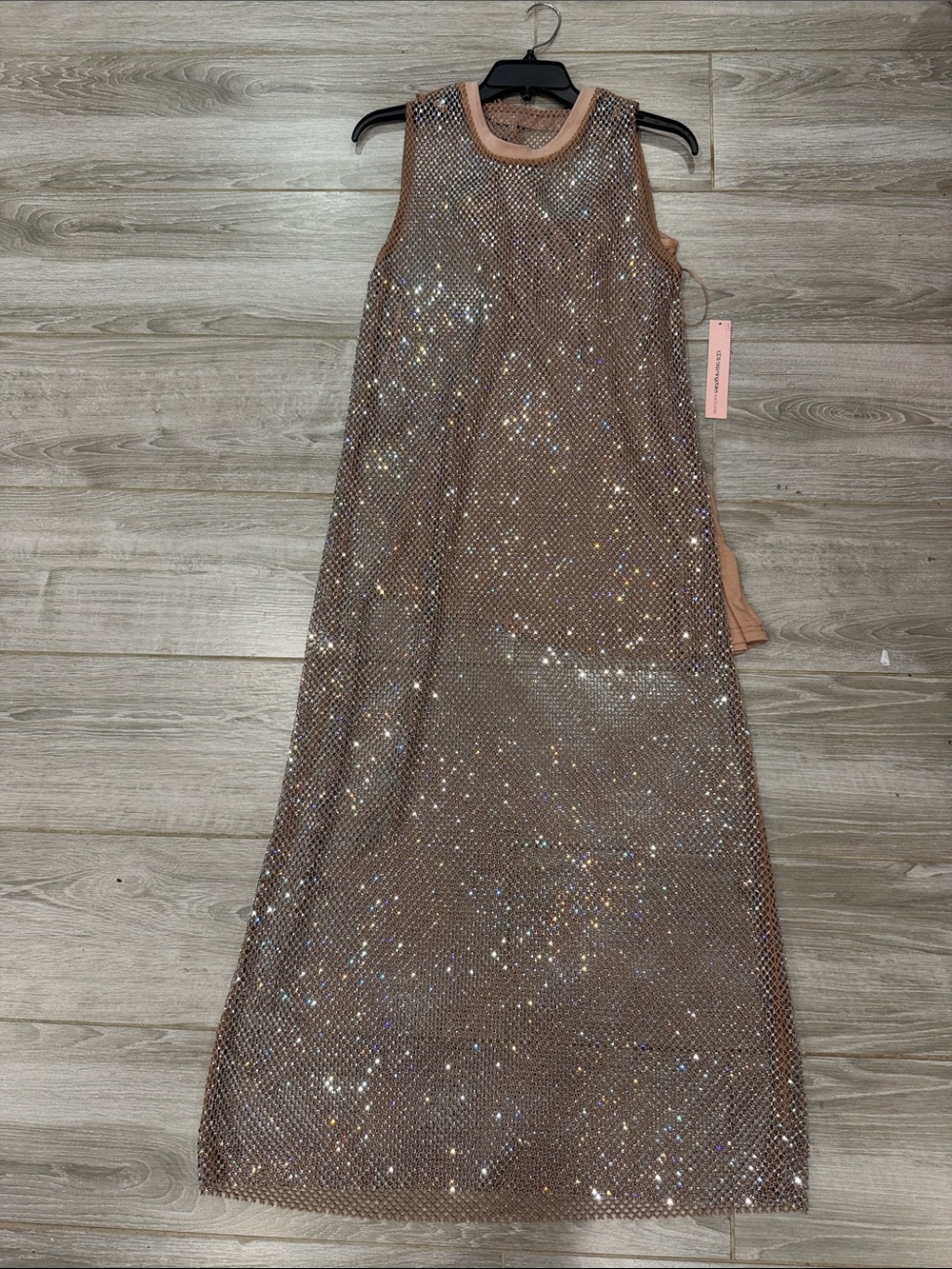 New Aqua Sleeveless rhinestones Mesh Maxi Dress L